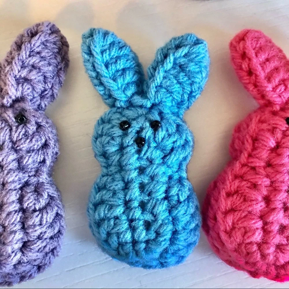 Hand Crafted Crocheted Easter Bunny Peeps handmade set of 5 stuffed animals - Picture 8 of 9